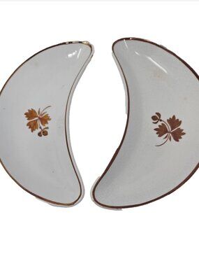 2 Antique Tea Leaf Copper Luster Crescent Bone Dishes Burgess Ironstone England